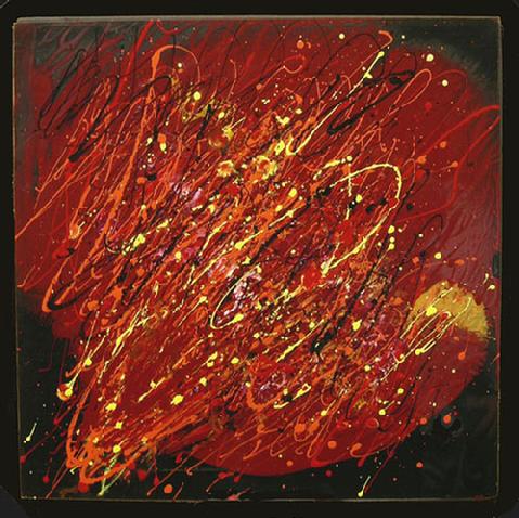 Enamel Painting on Plexiglas entitled "Jolt' 16" xc 16" Framed
